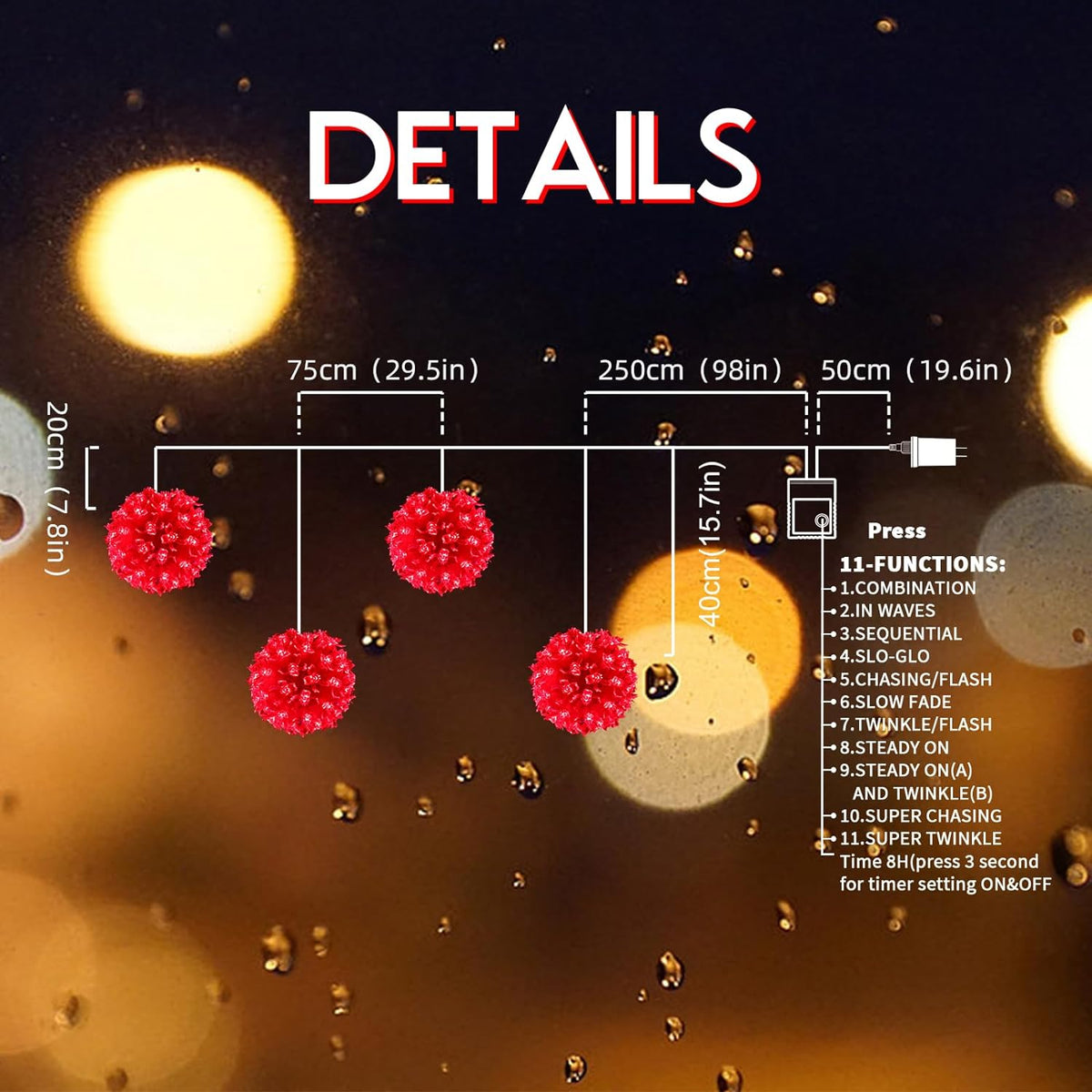 LED Lighted Sphere Ornament - 4 Piece Set - Red