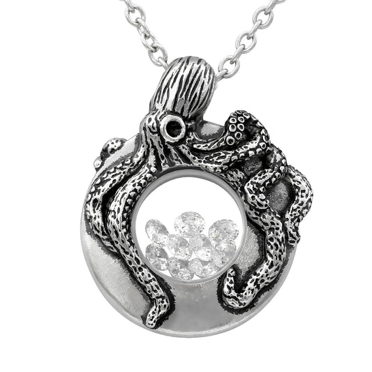Kraken Octopus Swarovski Crystal Pendant Sterling Necklace
