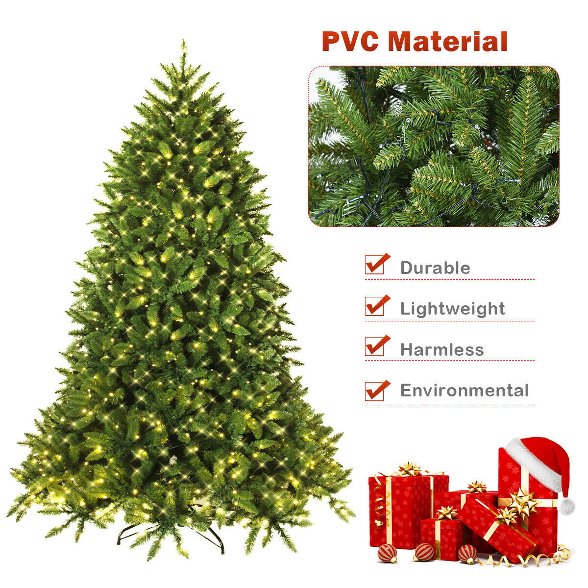 Premium Hinged Artificial Fir Christmas Tree with LED Lights