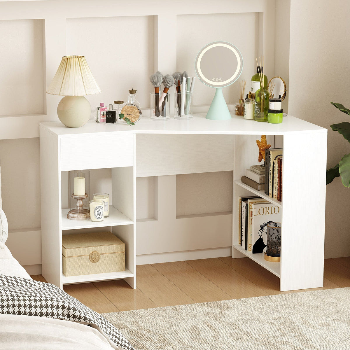 48 Inches L Shaped Corner Executive Computer Desk with Drawer-White