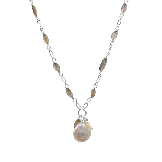 Labradorite Chain Necklace With Freshwater Pearl Pendant