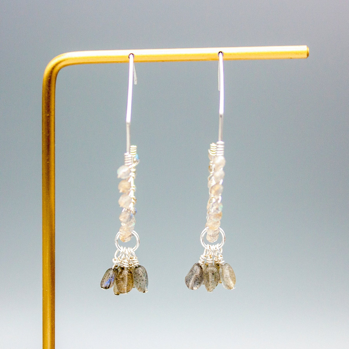 Labradorite Drop Earrings Sterling Silver Dangle Hooks