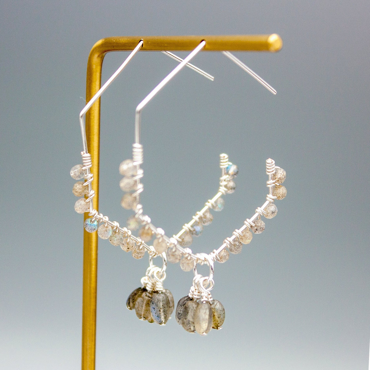 Labradorite Drop Earrings Sterling Silver Dangle Hooks