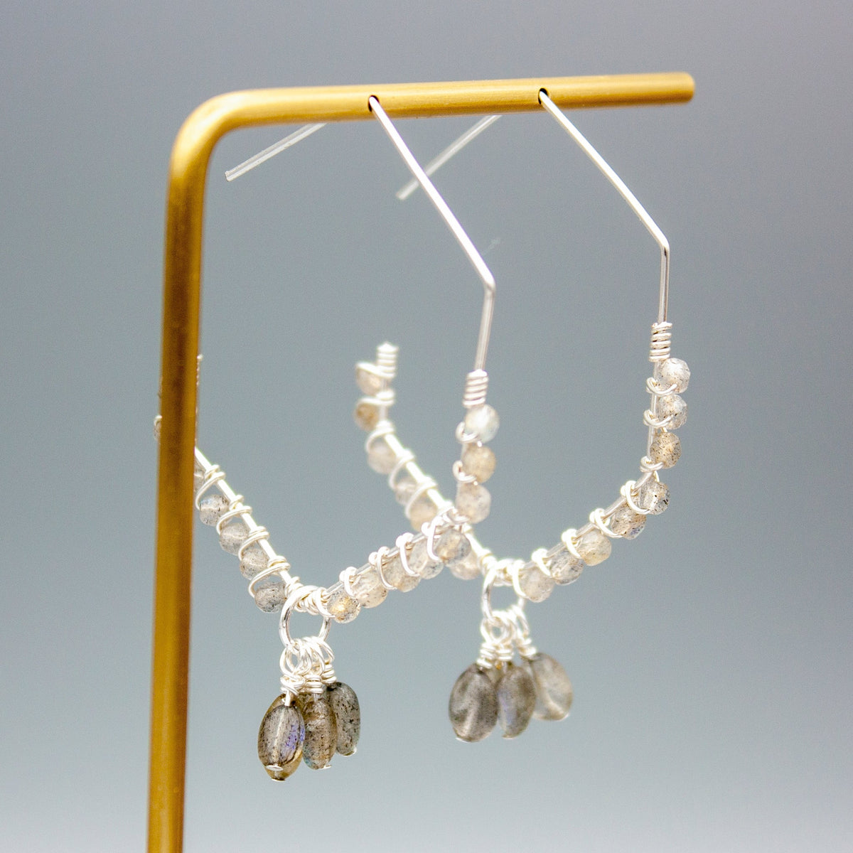 Labradorite Drop Earrings Sterling Silver Dangle Hooks