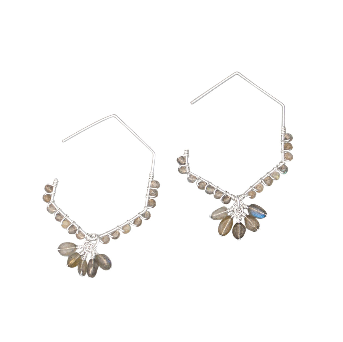 Labradorite Drop Earrings Sterling Silver Dangle Hooks