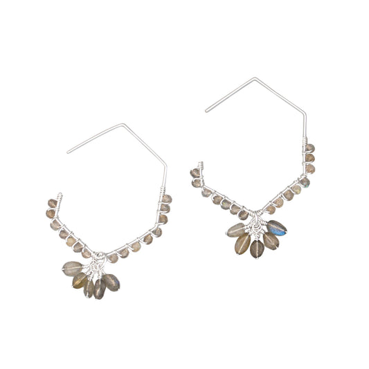 Labradorite Drop Earrings Sterling Silver Dangle Hooks