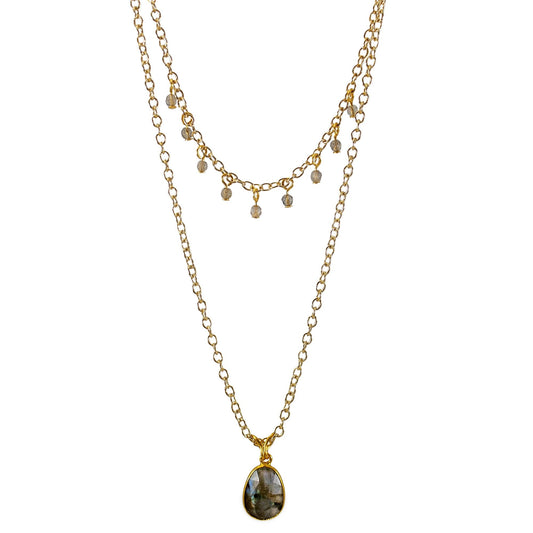 Labradorite Pendant Necklace Gold Filled Layered Design