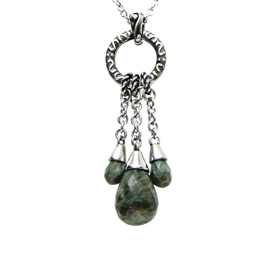 Labradorite Three Drop Pendant Necklace Sterling Chain