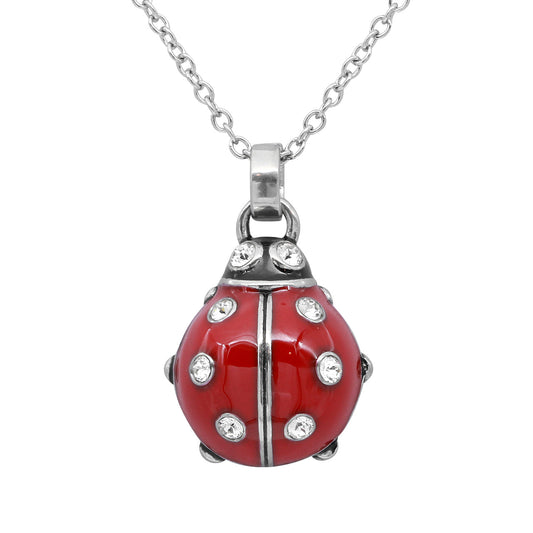 Ladybug Crystal Necklace Red Enamel Pendant For Women
