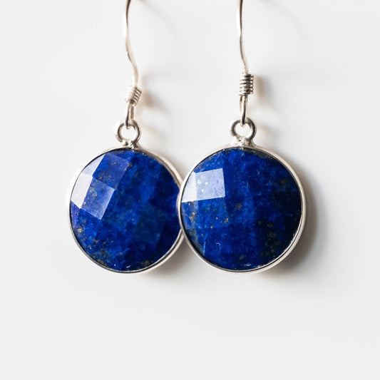 Lapis Lazuli Round Drop Earrings Sterling Silver Handmade