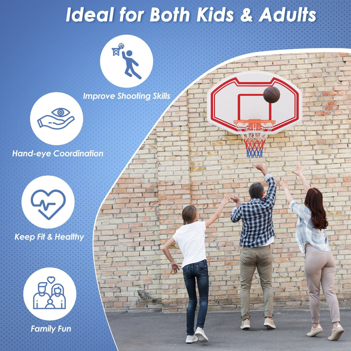 Large Wall Mounted Basketball Hoop with Shatter-proof Backboard