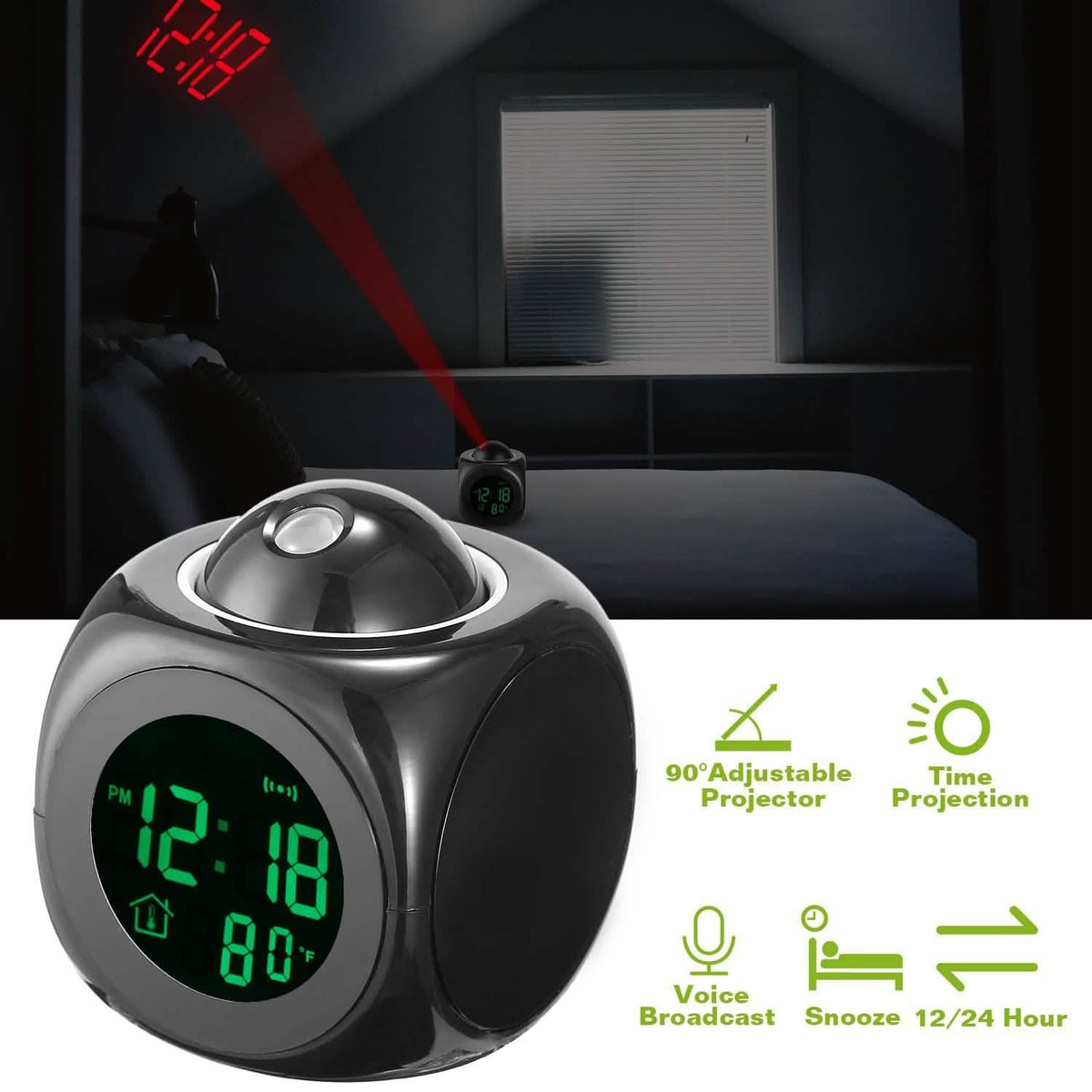 LCD Projection Alarm Clock with Voice Broadcast Function