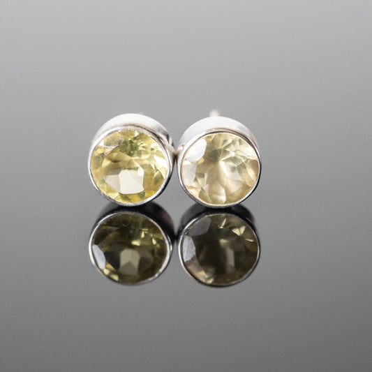 Lemon Quartz Round Stud Earrings Sterling Silver Post