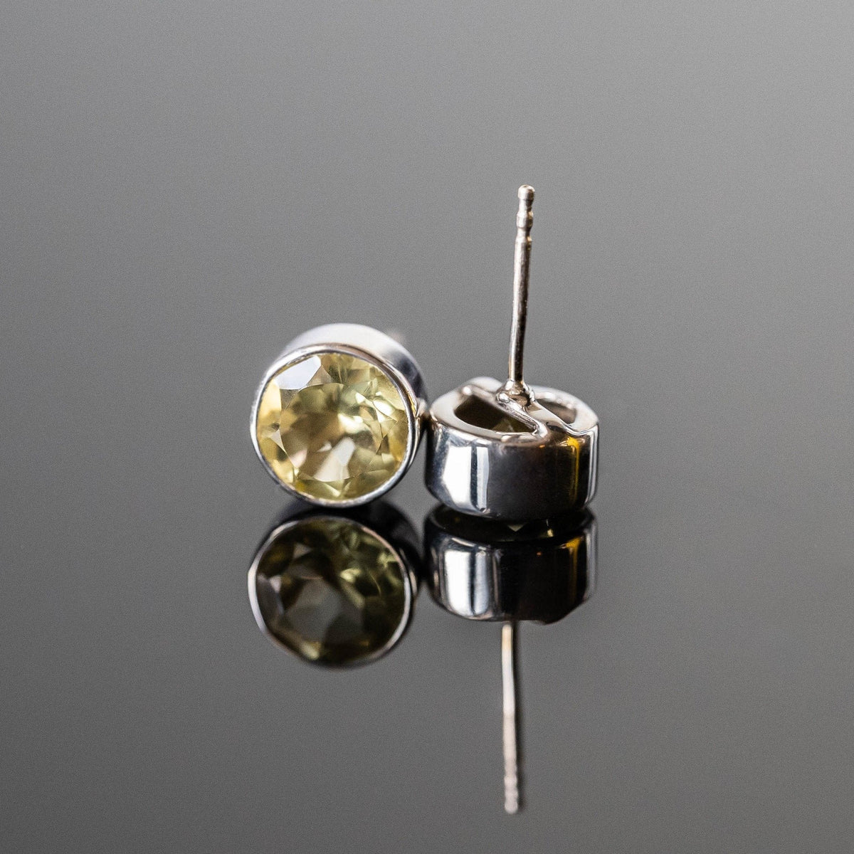 Lemon Quartz Round Stud Earrings Sterling Silver Post