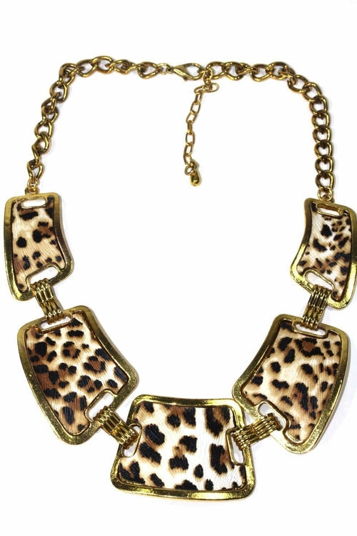 Leopard Print Pendant Necklace Set Gold Tone Layered