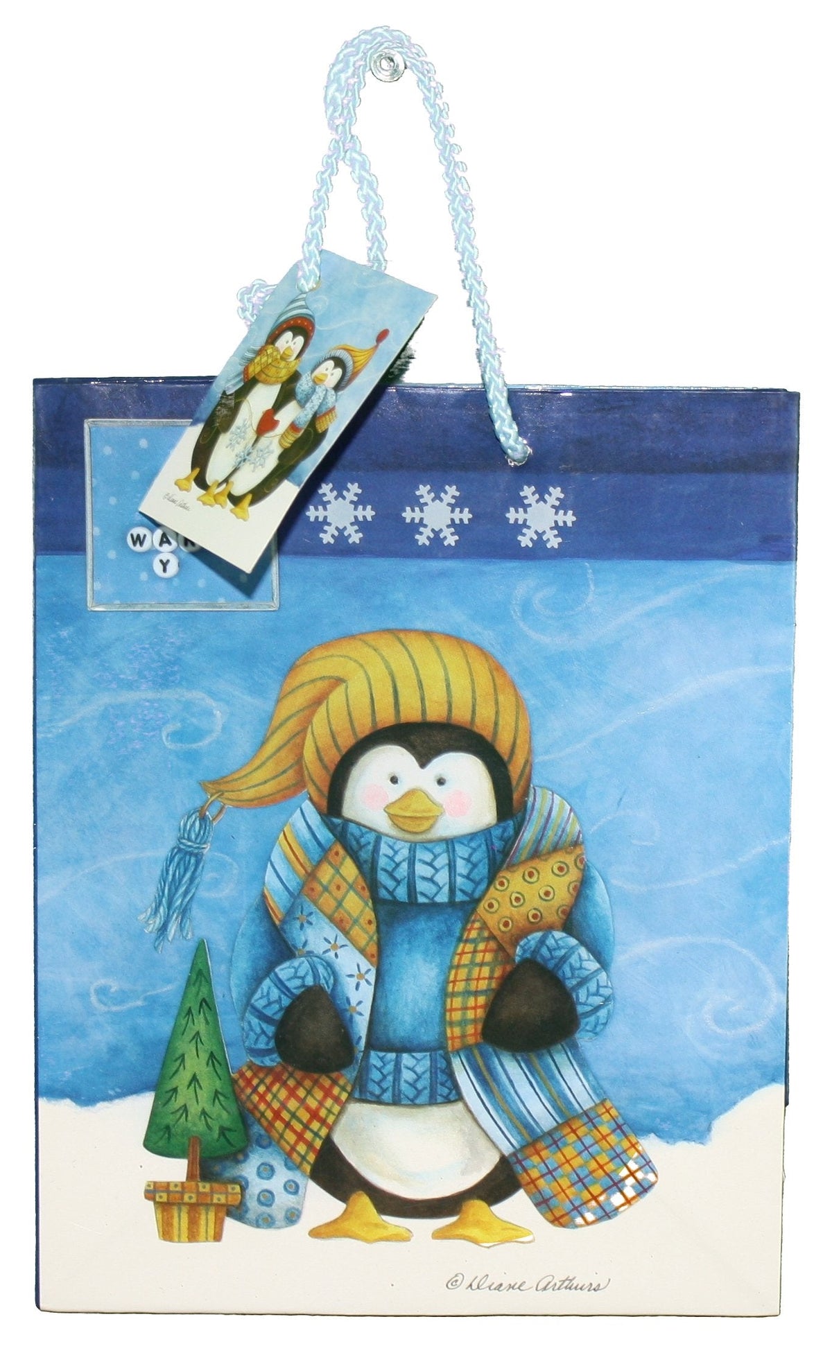 Bolsa de regalo de lujo con acabado brillante - Amigos invernales - Mediana (12.5 x 10.5 x 4)