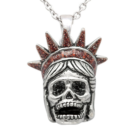 Liberty Skull Pendant Necklace Gothic Silver Statue Crown