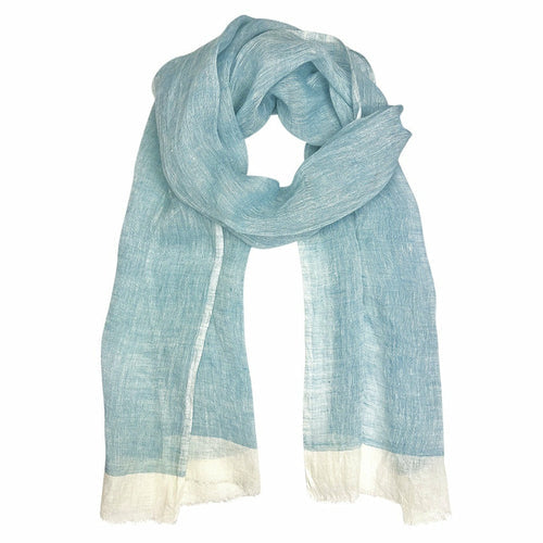 Linen Gauze Two-Tone Scarf Lightweight Handwoven Eyelash Fringe White Stripe