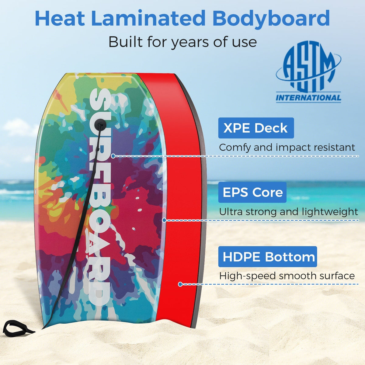 33/37/41 Inches Lightweight Body Board Boogie Board with EPS Core XPE Deck HDPE Bottom Multicolor1