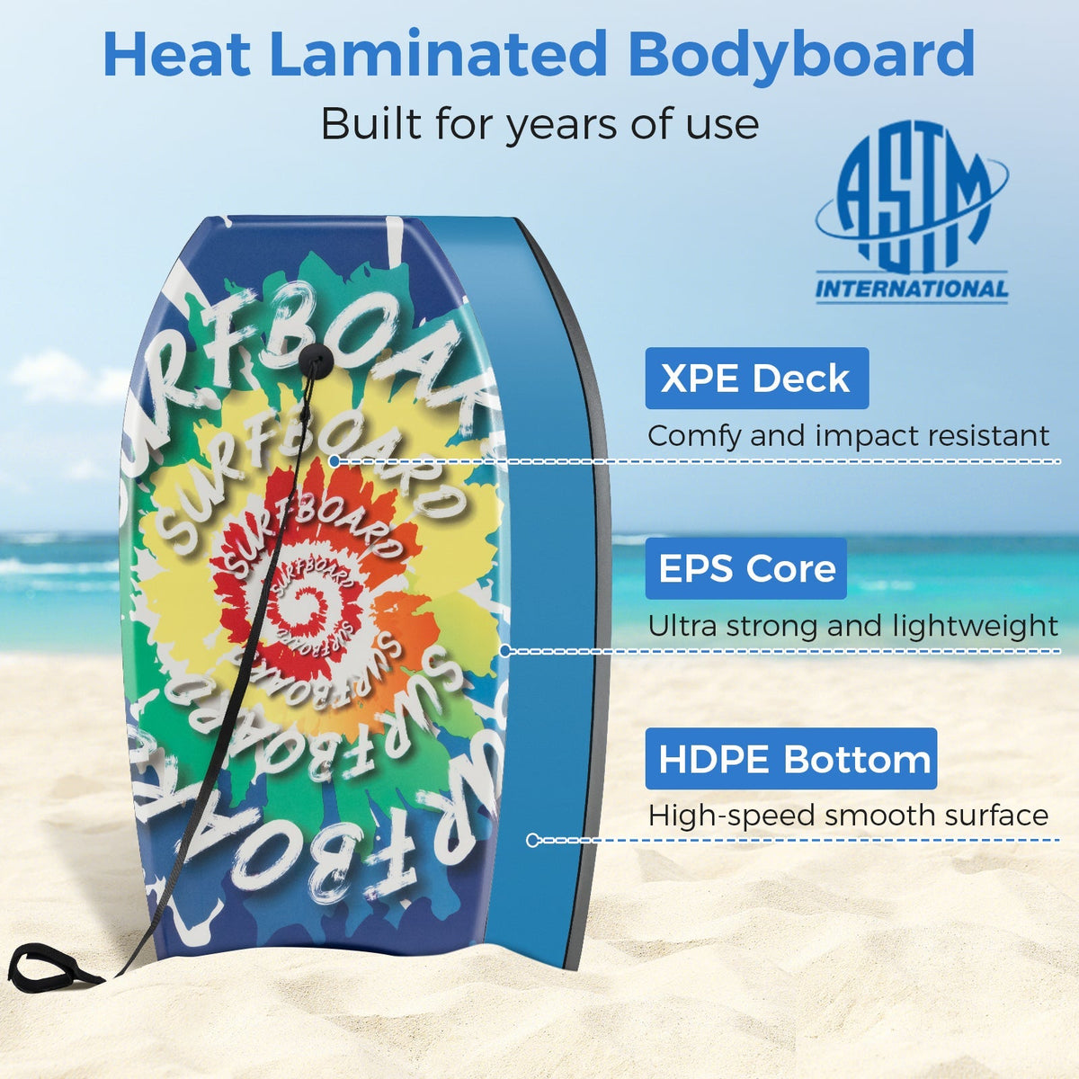 33/37/41 Inches Lightweight Body Board Boogie Board with EPS Core XPE Deck HDPE Bottom Multicolor4