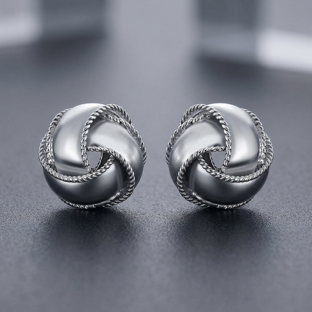 Pendientes de nudo de amor texturizados y pulidos de plata esterlina