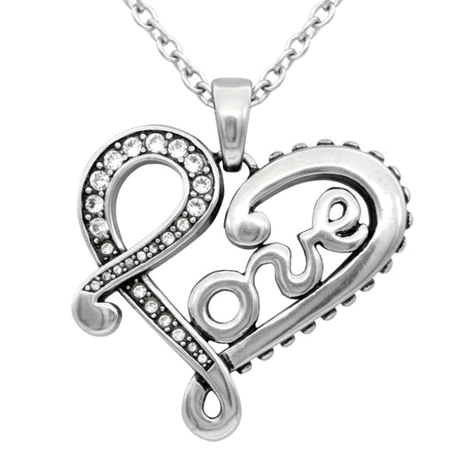 Love Heart Pendant Necklace Silver Crystal Accent Chain