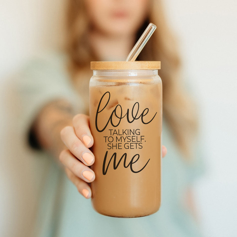 Love Talking To Myself 20oz Glass Cup With Bamboo Lid - Self Care Mug