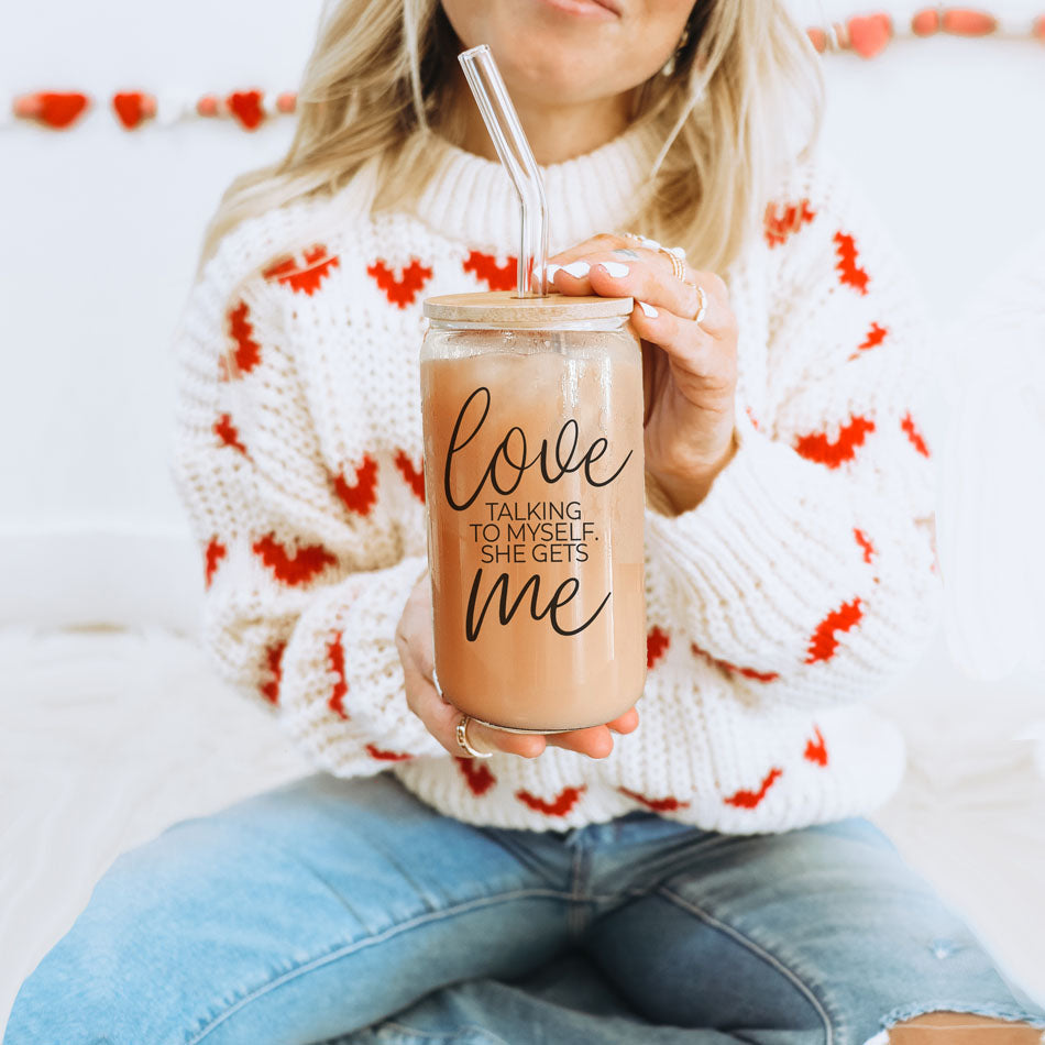Love Talking To Myself 20oz Glass Cup With Bamboo Lid - Self Care Mug
