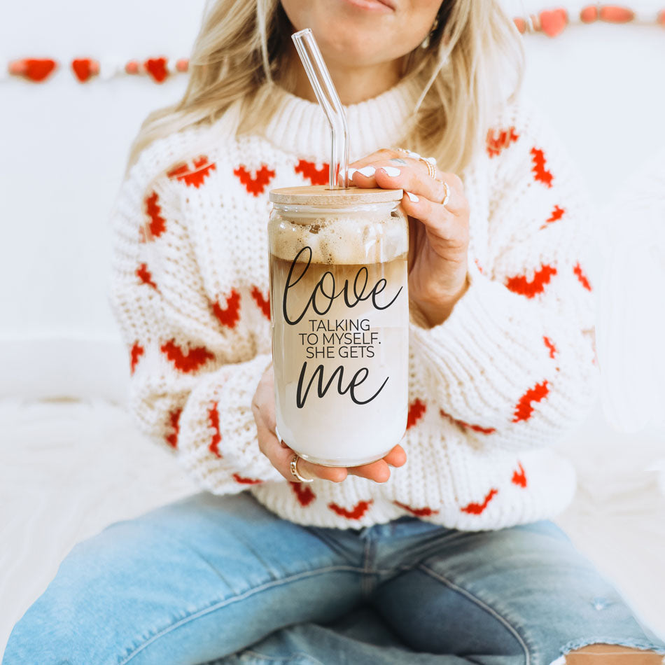 Love Talking To Myself 20oz Glass Cup With Bamboo Lid - Self Care Mug