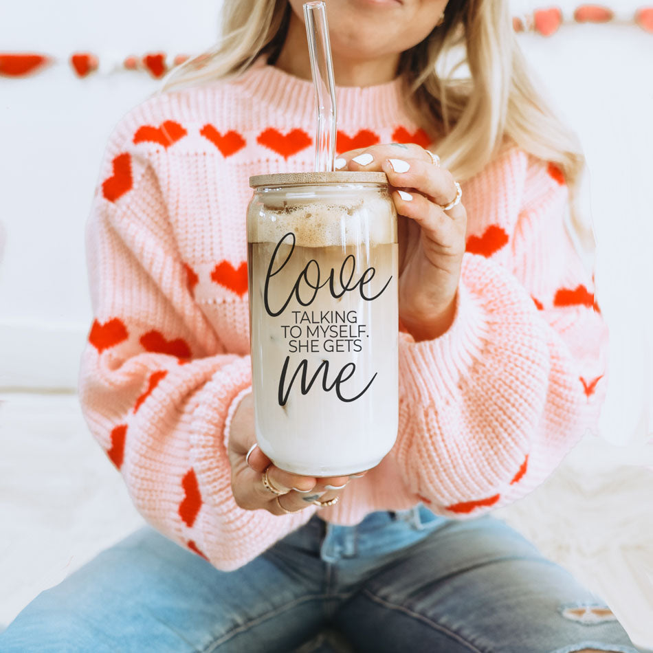 Love Talking To Myself 20oz Glass Cup With Bamboo Lid - Self Care Mug