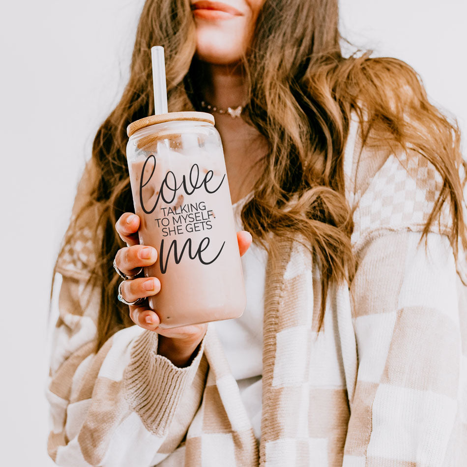 Love Talking To Myself 20oz Glass Cup With Bamboo Lid - Self Care Mug