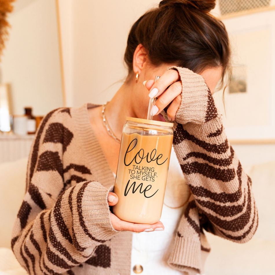 Love Talking To Myself 20oz Glass Cup With Bamboo Lid - Self Care Mug