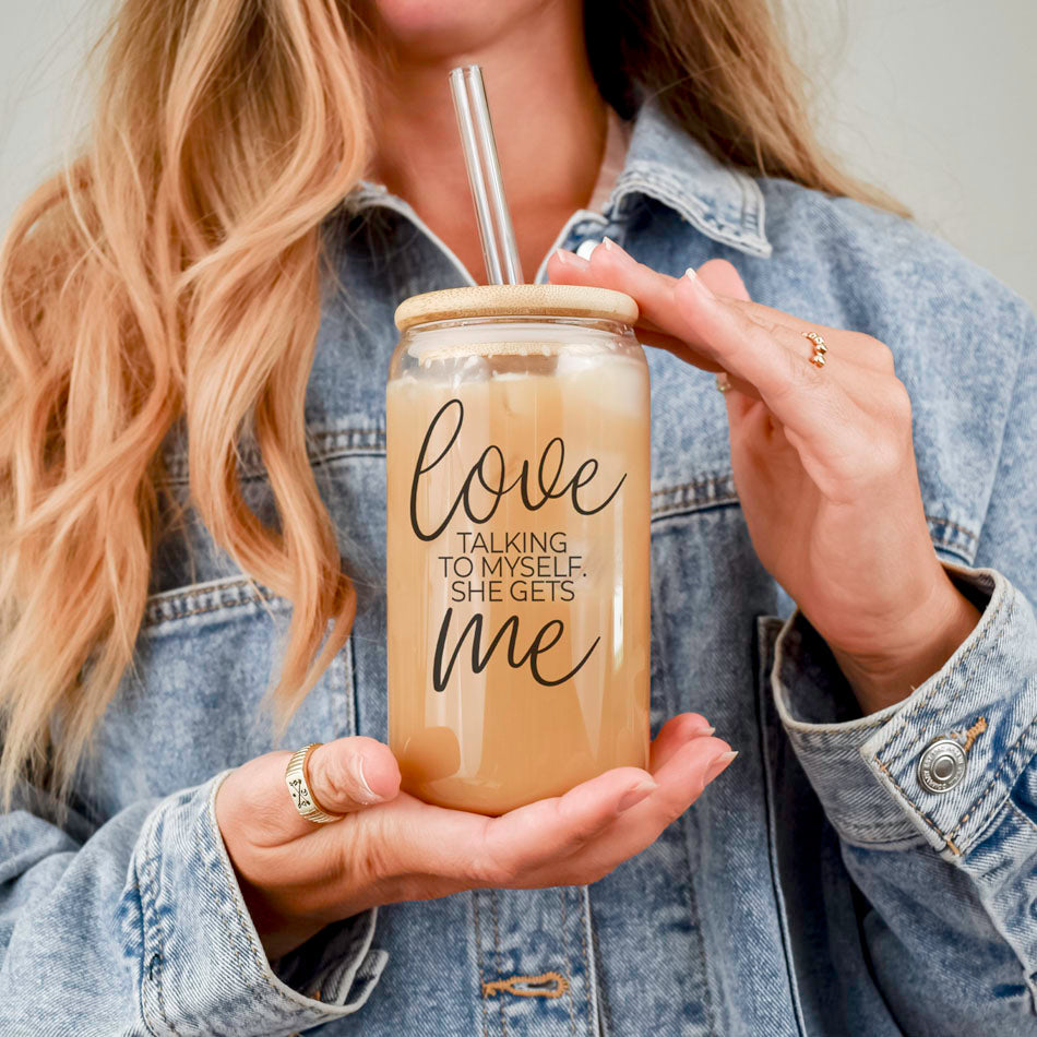 Love Talking To Myself 20oz Glass Cup With Bamboo Lid - Self Care Mug