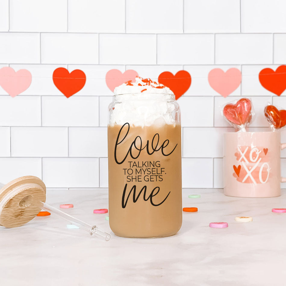 Love Talking To Myself 20oz Glass Cup With Bamboo Lid - Self Care Mug