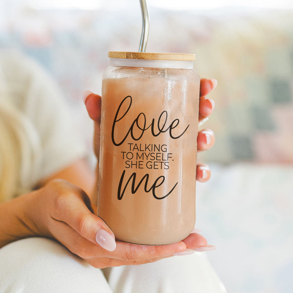 Love Talking To Myself 20oz Glass Cup With Bamboo Lid - Self Care Mug