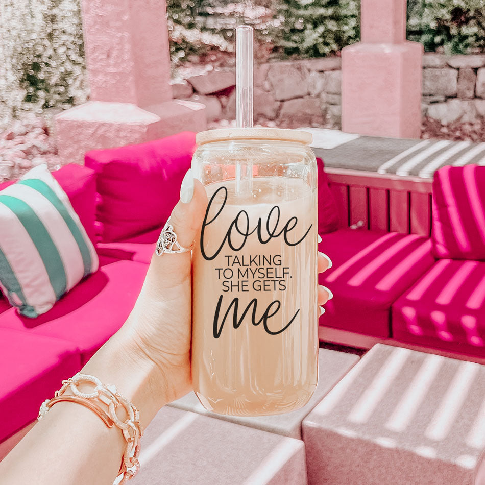 Love Talking To Myself 20oz Glass Cup With Bamboo Lid - Self Care Mug