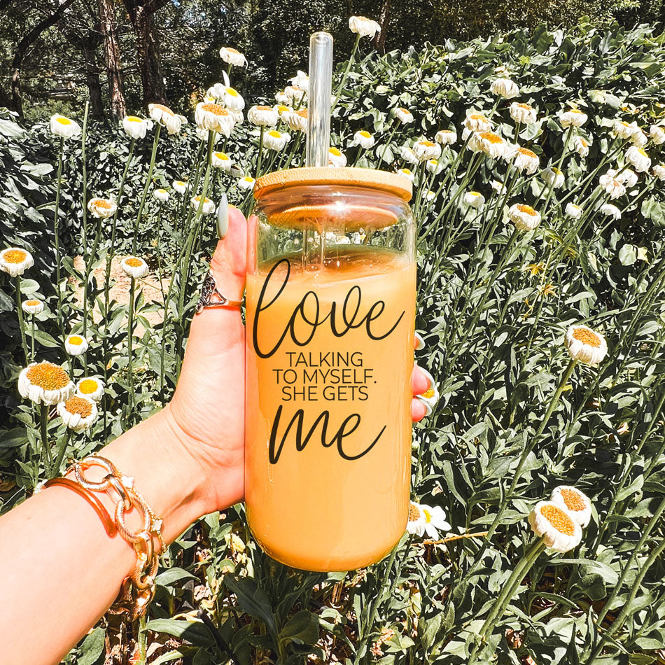 Love Talking To Myself 20oz Glass Cup With Bamboo Lid - Self Care Mug