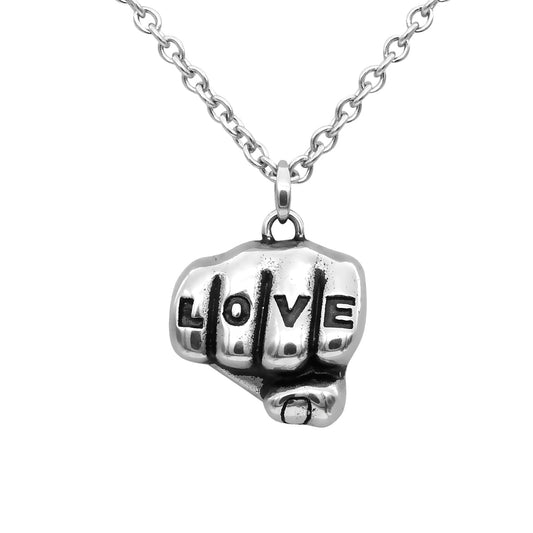 Love Tattooed Hand Pendant Necklace Silver Chain Gift