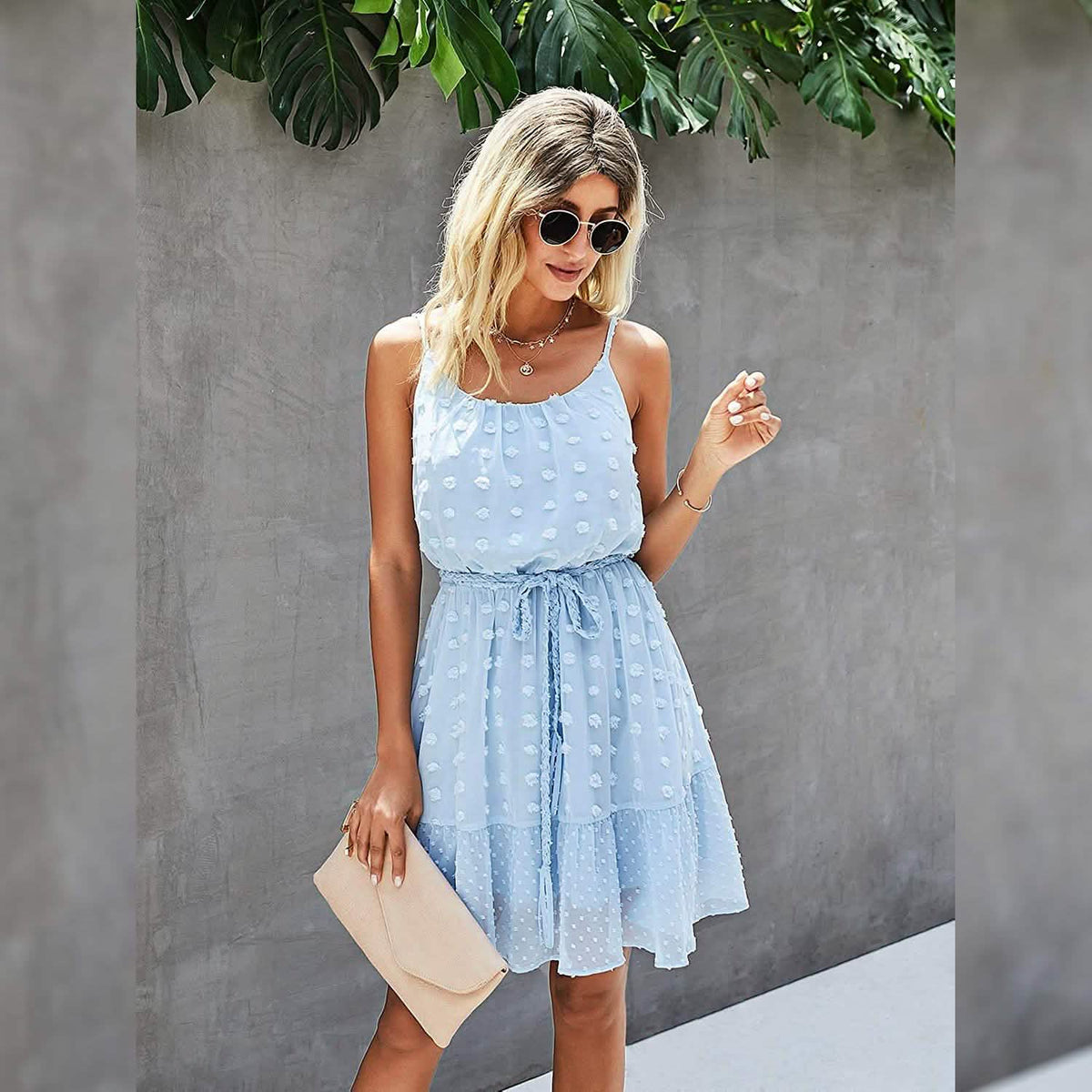 Lovinchic Women's Spaghetti Strap Tied Waist Floral Mini Dress Summer Casual Flowy Dress