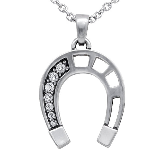 Lucky Horseshoe Necklace Sterling Silver CZ Pendant