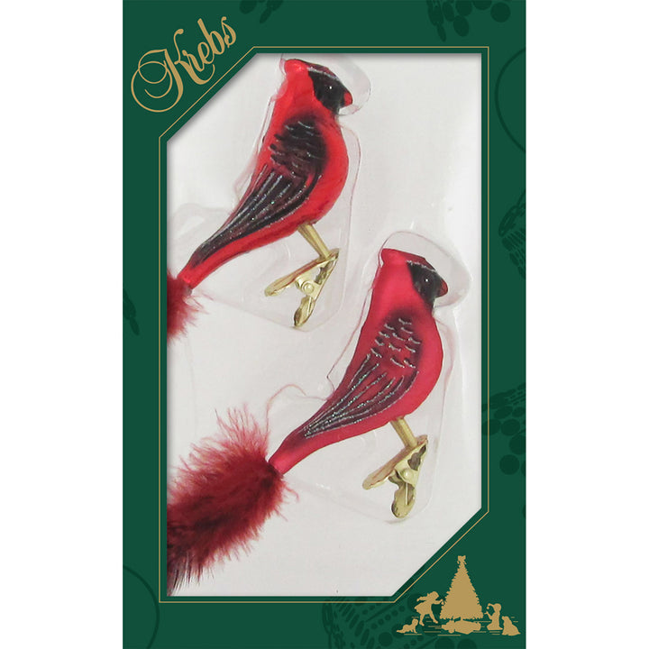 Cardenales de cristal rojos con clip de 6" - Paquete de 2