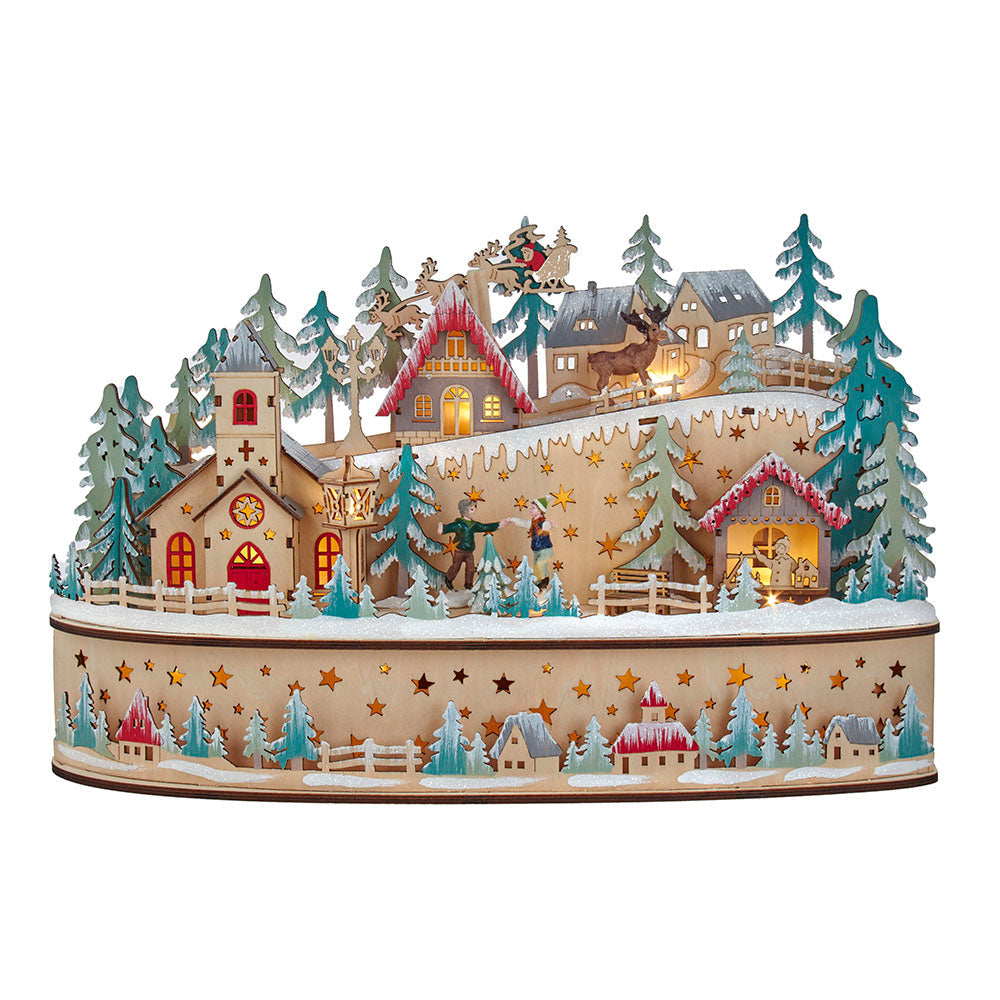 Light-Up Wooden Christmas Village With Santa
