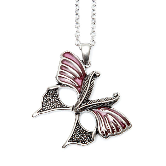 Magenta Butterfly Mask Necklace Sterling Silver Pendant