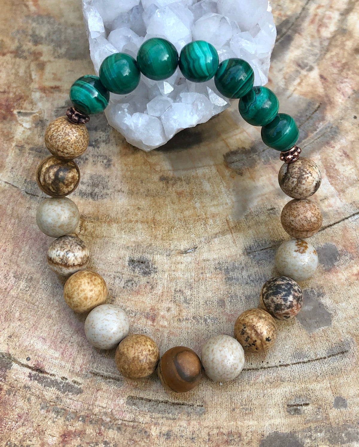 Malachite Picture Jasper Beaded Stretch Bracelet For Women
