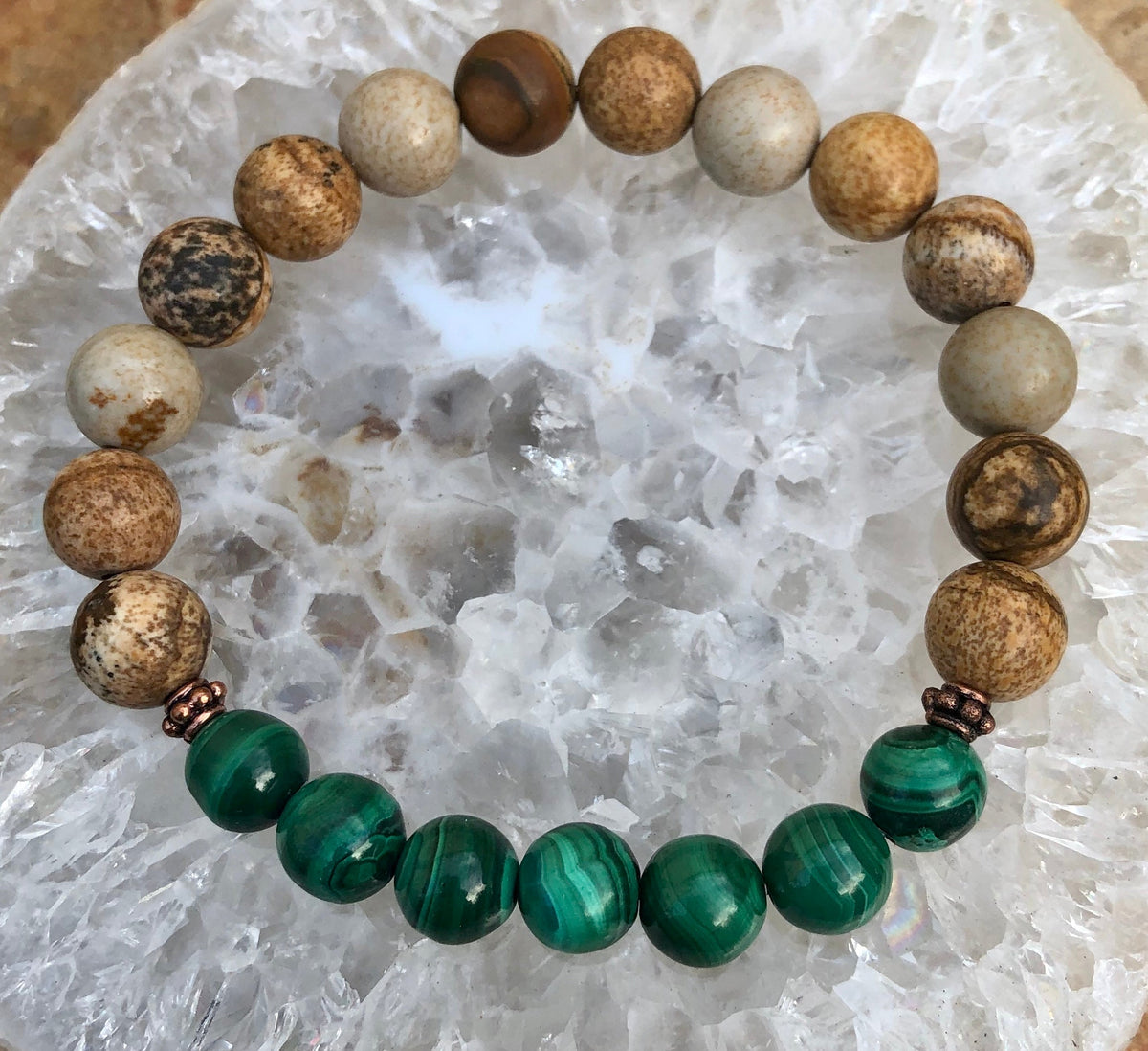 Malachite Picture Jasper Beaded Stretch Bracelet For Women