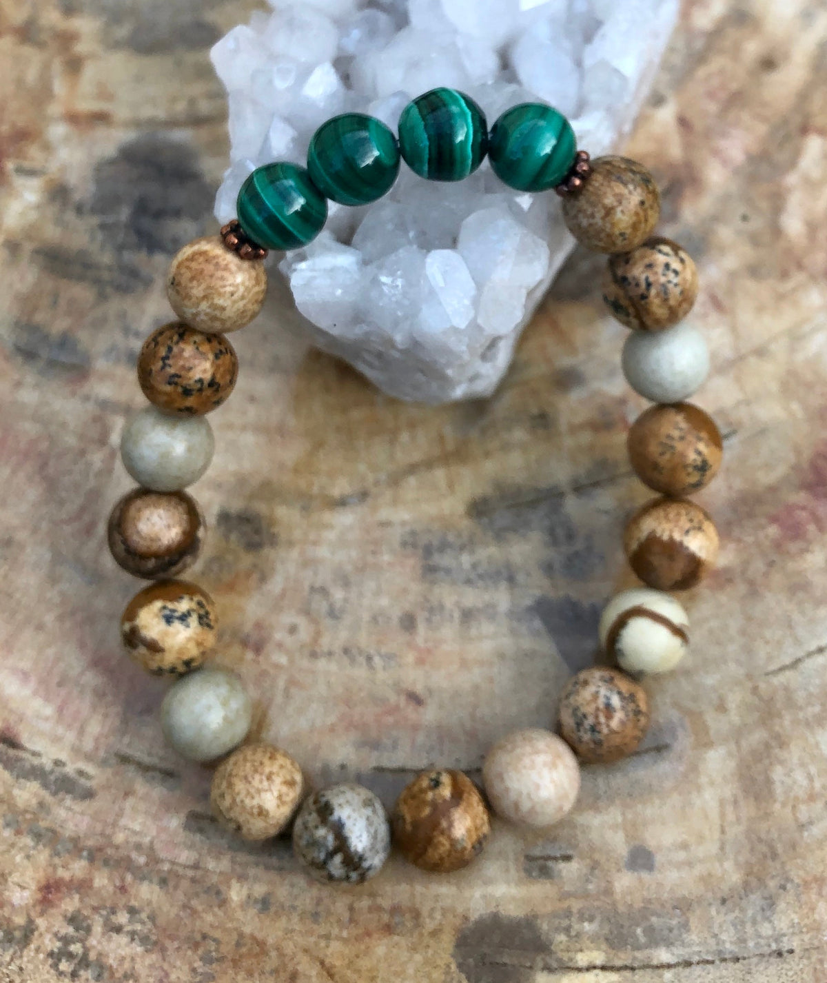 Malachite Picture Jasper Stretch Bracelet Natural Gem