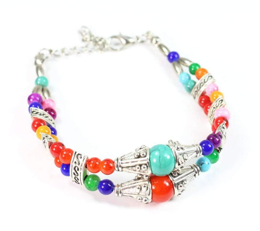 Marbled Double Strand Beaded Bracelet Colorful Boho