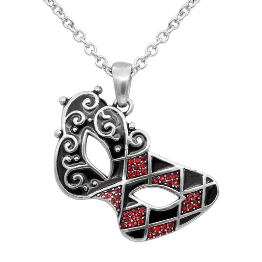 Masquerade Mask Necklace Siam Red Crystal Vintage Pendant