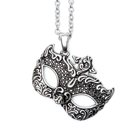 Masquerade Mask Necklace Silver Filigree Pendant For Women
