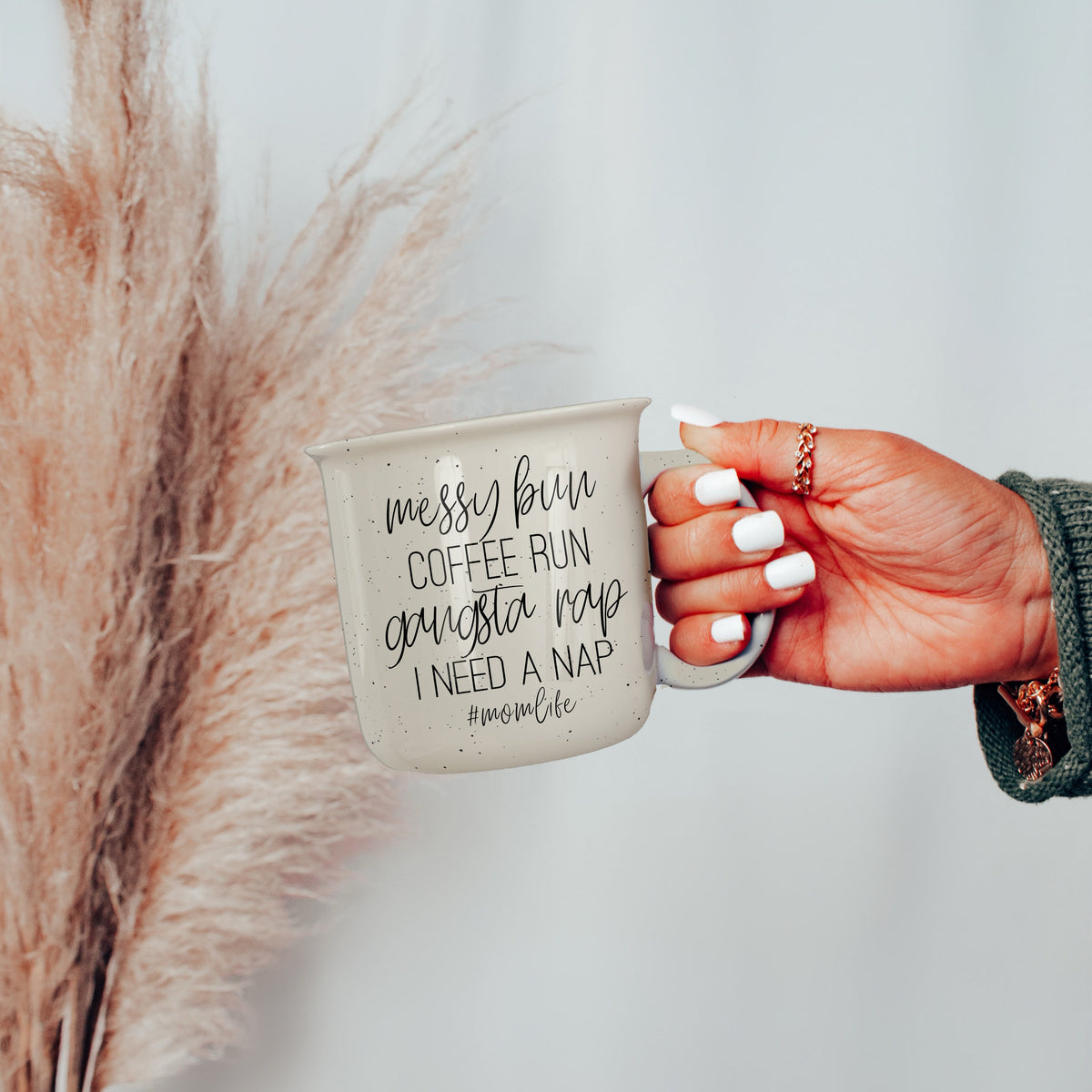 Messy Bun Coffee Run 14.5oz Ceramic Campfire Mug Double-Sided Speckled